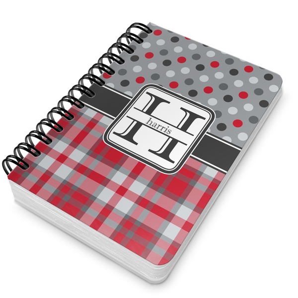 Red & Gray Dots and Plaid Spiral Journal 5 x 7 - Main