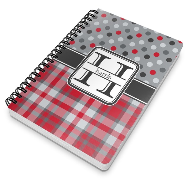 Red & Gray Dots and Plaid Spiral Journal 7 x 10 - Main