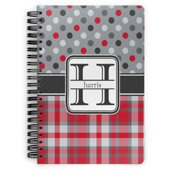 Red & Gray Dots and Plaid Spiral Notebook (Personalized)