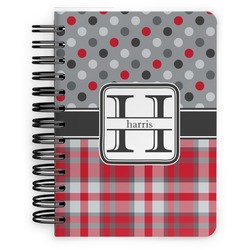 Red & Gray Dots and Plaid Spiral Notebook - 5x7 w/ Name and Initial
