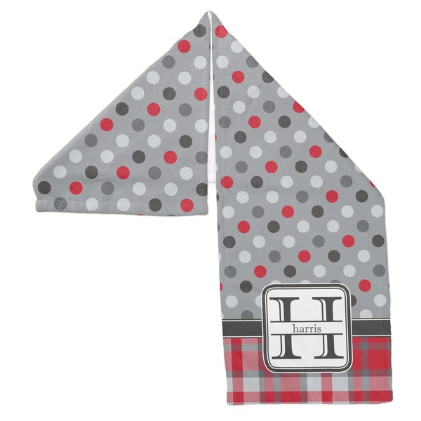 Red & Gray Dots and Plaid Sports Towel Folded - Both Sides Showing
