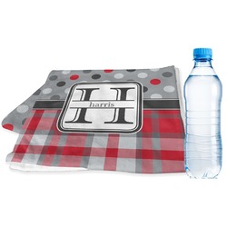 Red & Gray Dots and Plaid Sports & Fitness Towel (Personalized)