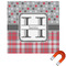 Red & Gray Dots and Plaid Square Car Magnet