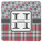 Red & Gray Dots and Plaid Square Rubber Backed Coaster (Personalized)