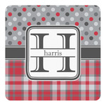 Red & Gray Dots and Plaid Square Decal - Small (Personalized)