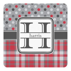 Red & Gray Dots and Plaid Square Decal (Personalized)
