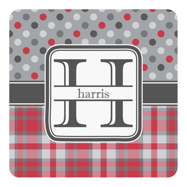 Custom Red & Gray Dots and Plaid Square Decal - Large (Personalized)