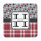 Red & Gray Dots and Plaid Square Fridge Magnet - FRONT