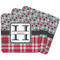 Red & Gray Dots and Plaid Square Fridge Magnet - MAIN