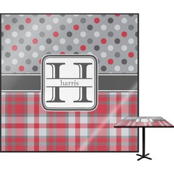 Red & Gray Dots and Plaid Square Table Top - 24" (Personalized)