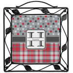 Red & Gray Dots and Plaid Square Trivet (Personalized)