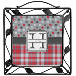 Red & Gray Dots and Plaid Square Trivet (Personalized)