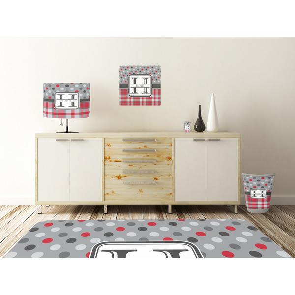 Red & Gray Dots and Plaid Square Wall Decal Wooden Desk