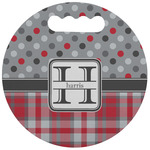 Red & Gray Dots and Plaid Stadium Cushion (Round) (Personalized)