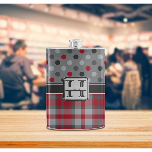 Red & Gray Dots and Plaid Stainless Steel Flask - LIFESTYLE 2