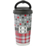 Red & Gray Dots and Plaid Stainless Steel Coffee Tumbler (Personalized)