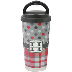 Red & Gray Dots and Plaid Stainless Steel Coffee Tumbler (Personalized)