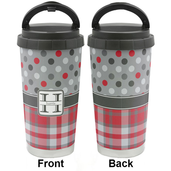 Red & Gray Dots and Plaid Stainless Steel Travel Cup - Apvl