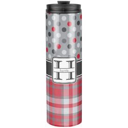 Red & Gray Dots and Plaid Stainless Steel Skinny Tumbler - 20 oz (Personalized)