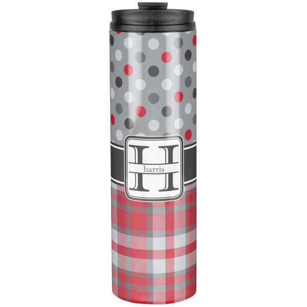 Red & Gray Dots and Plaid Stainless Steel Tumbler 20 Oz - Front