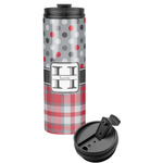 Red & Gray Dots and Plaid Stainless Steel Skinny Tumbler (Personalized)