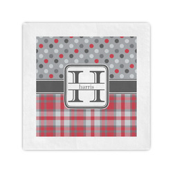 Red & Gray Dots and Plaid Standard Cocktail Napkins (Personalized)