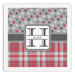 Red & Gray Dots and Plaid Paper Dinner Napkins (Personalized)