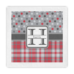 Red & Gray Dots and Plaid Decorative Paper Napkins (Personalized)