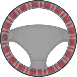 Red & Gray Dots and Plaid Steering Wheel Cover (Personalized)