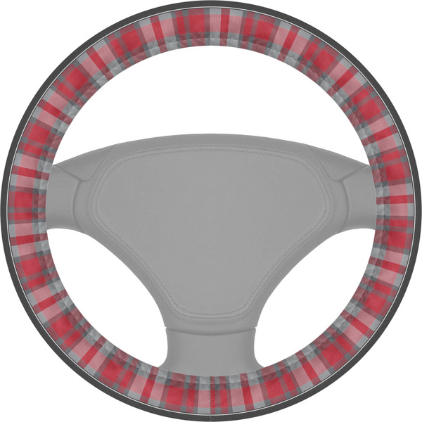 Custom Red & Gray Dots and Plaid Steering Wheel Cover