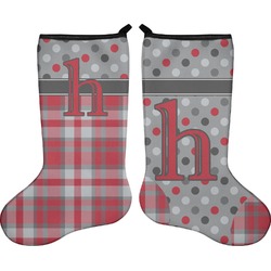 Red & Gray Dots and Plaid Holiday Stocking - Double-Sided - Neoprene (Personalized)