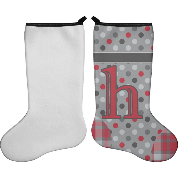 Red & Gray Dots and Plaid Stocking - Single-Sided - Approval