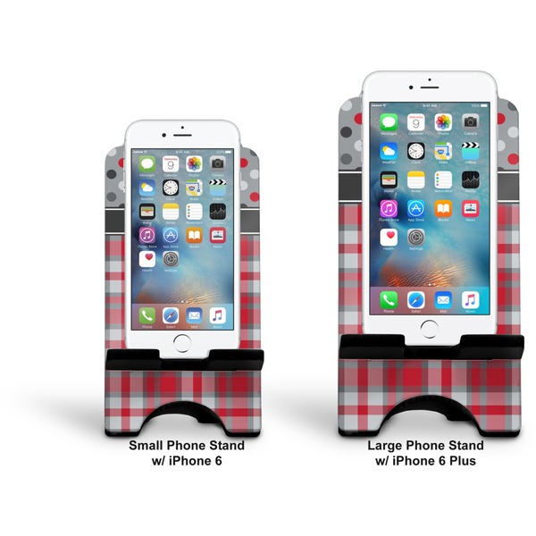Red & Gray Dots and Plaid Stylized Phone Stand - Comparison
