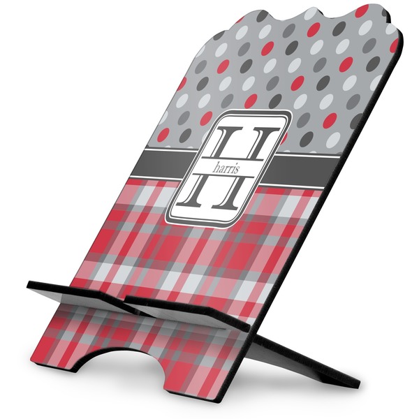 Custom Red & Gray Dots and Plaid Stylized Tablet Stand (Personalized)