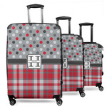 Red & Gray Dots and Plaid 3 Piece Luggage Set - 20" Carry On, 24" Medium Checked, 28" Large Checked (Personalized)