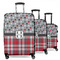 Red & Gray Dots and Plaid 3 Piece Luggage Set - 20" Carry On, 24" Medium Checked, 28" Large Checked (Personalized)