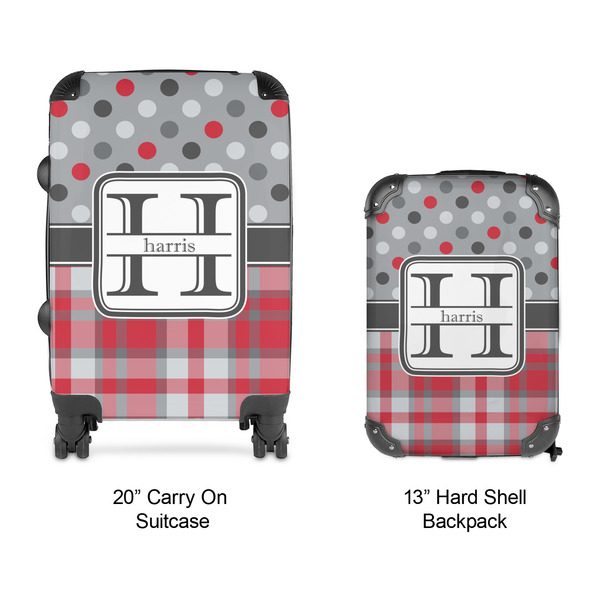 Red & Gray Dots and Plaid Suitcase Set 4 - APPROVAL
