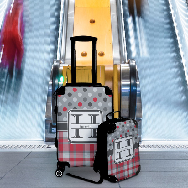 Red & Gray Dots and Plaid Suitcase Set 4 - IN CONTEXT