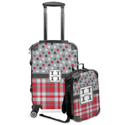 Red & Gray Dots and Plaid Kids 2-Piece Luggage Set - Suitcase & Backpack (Personalized)