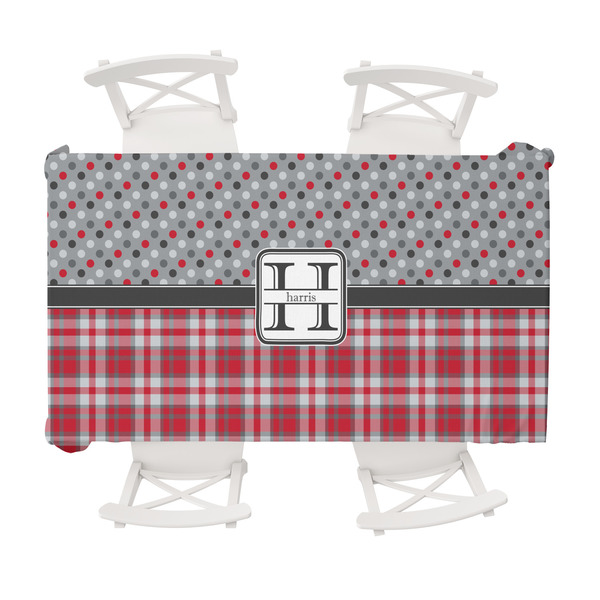 Custom Red & Gray Dots and Plaid Tablecloth - 58"x102" (Personalized)