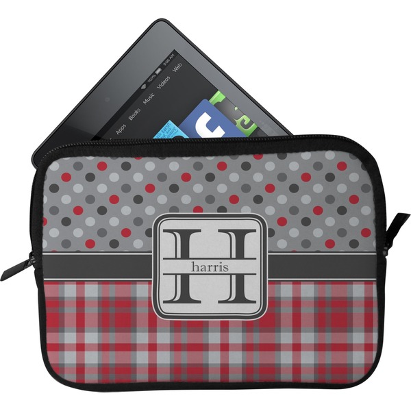 Custom Red & Gray Dots and Plaid Tablet Case / Sleeve (Personalized)