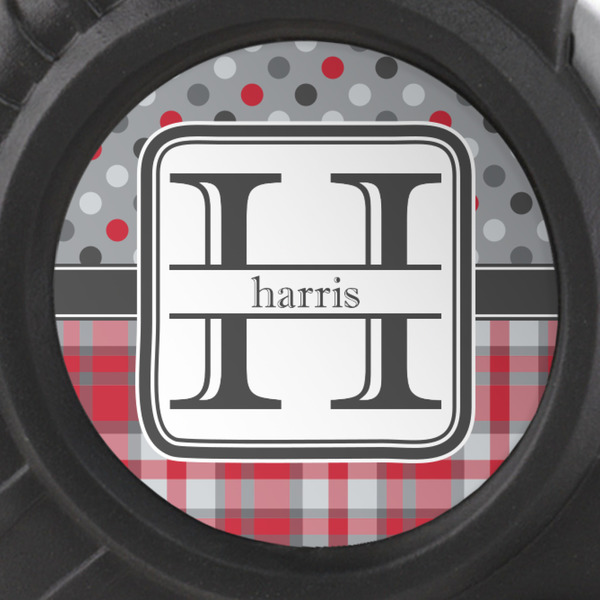 Red & Gray Dots and Plaid Tape Measure - 25ft - detail