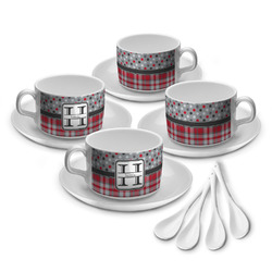 Red & Gray Dots and Plaid Tea Cup - Set of 4 (Personalized)