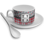 Red & Gray Dots and Plaid Tea Cup - Single (Personalized)