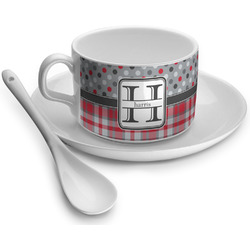 Red & Gray Dots and Plaid Tea Cups (Personalized)