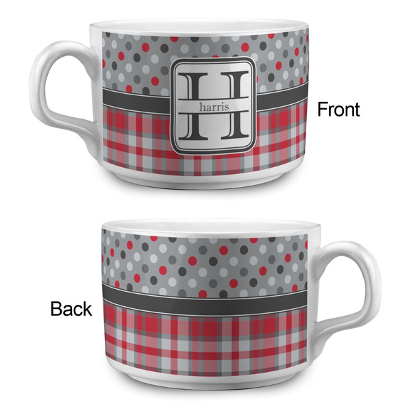 Red & Gray Dots and Plaid Tea Cup - Single Apvl