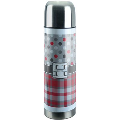 Red & Gray Dots and Plaid Stainless Steel Thermos (Personalized)