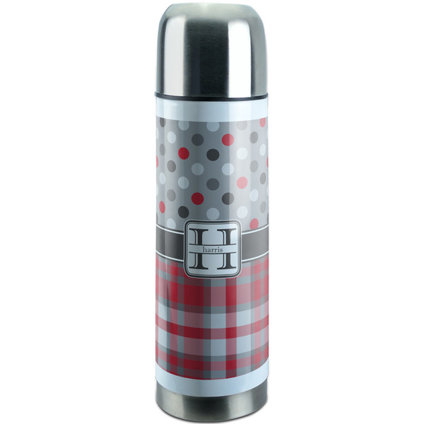 Custom Red & Gray Dots and Plaid Stainless Steel Thermos (Personalized)