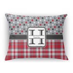 Red & Gray Dots and Plaid Rectangular Throw Pillow Case - 12"x18" (Personalized)