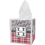 Red & Gray Dots and Plaid Tissue Box Cover (Personalized)